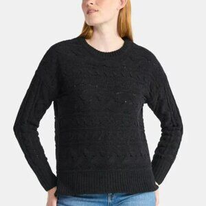 NWT Time & Tru Women's Chenille Cable Black Soot Knit Crewneck Sweater Size L !